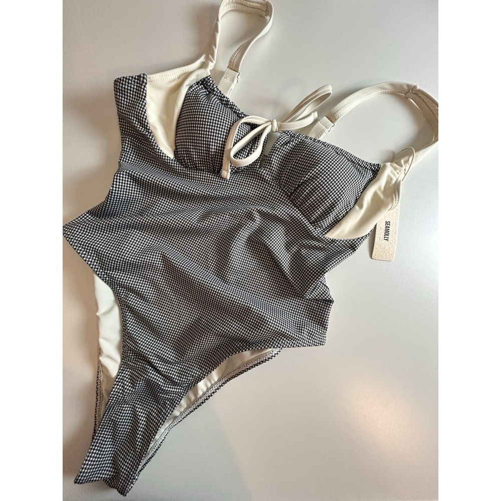 NEW! Seamolly Black & White Adjustable Straps Molded Cups One Piece Swimsuit Med